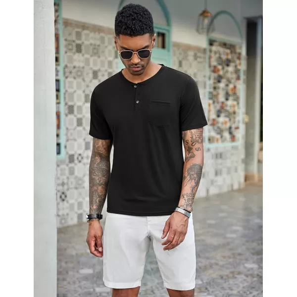 COOFANDY Men's 3 Pack Henley Shirts Short Sleeve Casual Basic Tees Classic Henley Summer Solid T Shirts with Pocket