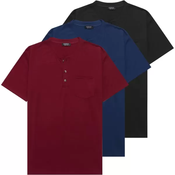 COOFANDY Men's 3 Pack Henley Shirts Short Sleeve Casual Basic Tees Classic Henley Summer Solid T Shirts with Pocket