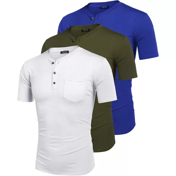 COOFANDY Men's 3 Pack Henley Shirts Short Sleeve Casual Basic Tees Classic Henley Summer Solid T Shirts with Pocket
