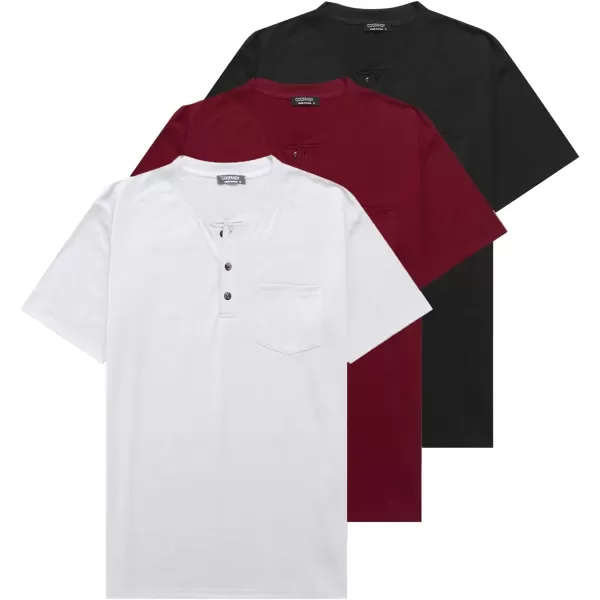 COOFANDY Men's 3 Pack Henley Shirts Short Sleeve Casual Basic Tees Classic Henley Summer Solid T Shirts with Pocket