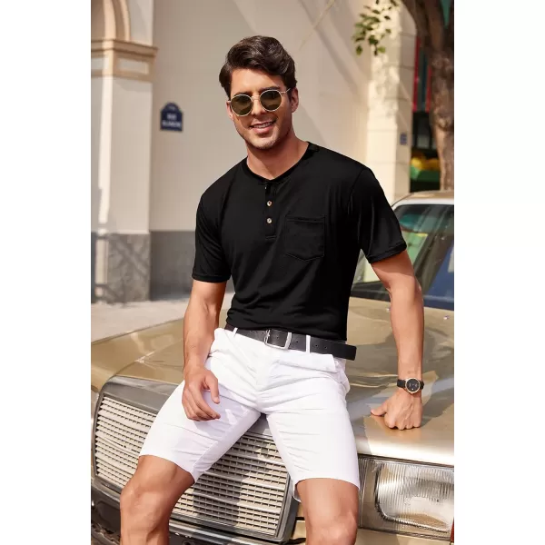 COOFANDY Men's 3 Pack Henley Shirts Short Sleeve Casual Basic Tees Classic Henley Summer Solid T Shirts with Pocket