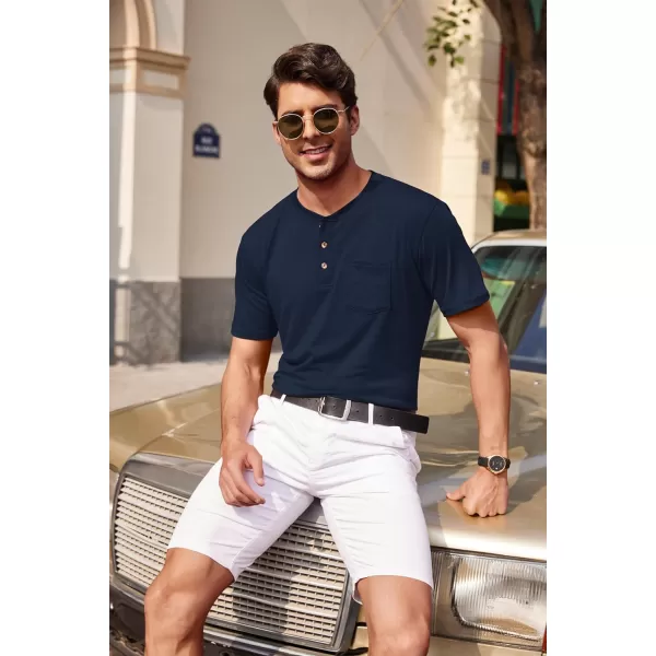 COOFANDY Men's 3 Pack Henley Shirts Short Sleeve Casual Basic Tees Classic Henley Summer Solid T Shirts with Pocket