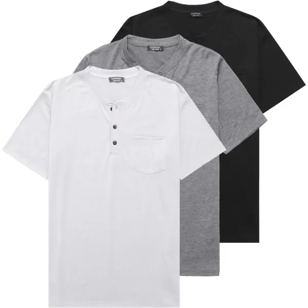 COOFANDY Men's 3 Pack Henley Shirts Short Sleeve Casual Basic Tees Classic Henley Summer Solid T Shirts with Pocket