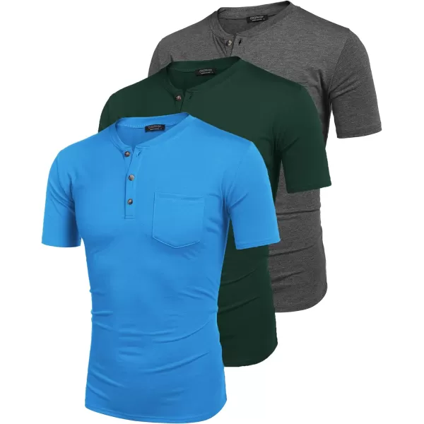 COOFANDY Men's 3 Pack Henley Shirts Short Sleeve Casual Basic Tees Classic Henley Summer Solid T Shirts with Pocket