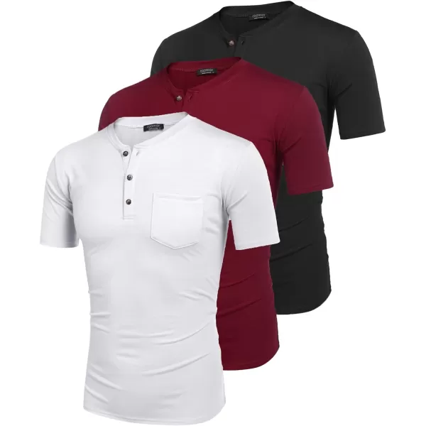 COOFANDY Men's 3 Pack Henley Shirts Short Sleeve Casual Basic Tees Classic Henley Summer Solid T Shirts with Pocket
