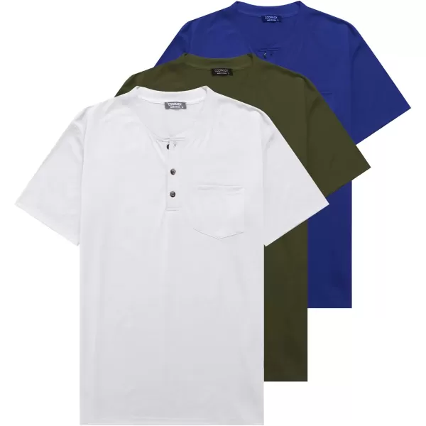COOFANDY Men's 3 Pack Henley Shirts Short Sleeve Casual Basic Tees Classic Henley Summer Solid T Shirts with Pocket