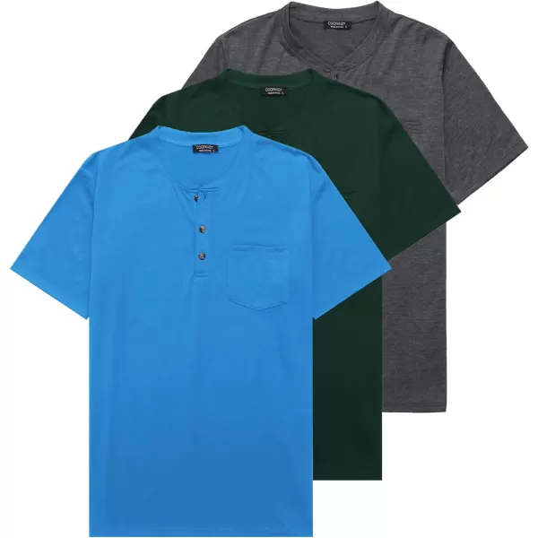 COOFANDY Men's 3 Pack Henley Shirts Short Sleeve Casual Basic Tees Classic Henley Summer Solid T Shirts with Pocket