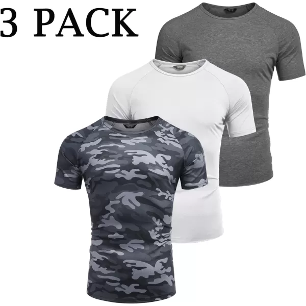 COOFANDY Men's 3 Pack Workout T Shirts Short Sleeve Gym Bodybuilding Muscle Shirts Base Layer Fitness Tee Tops