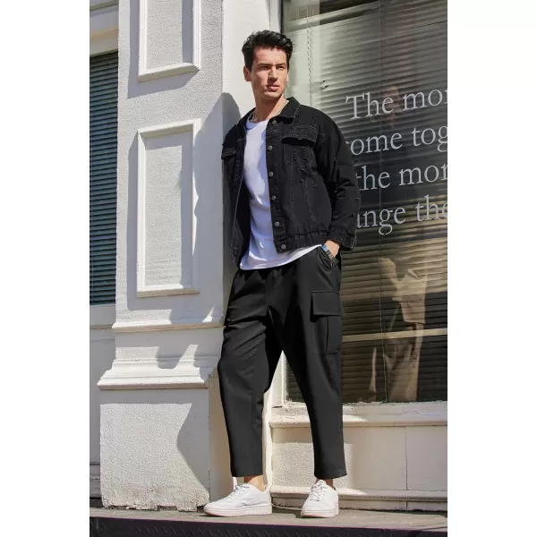COOFANDY Mens Cargo Pants Relaxed Fit Casual Linen Pants Drawstring Sweatpants with 6 Pockets