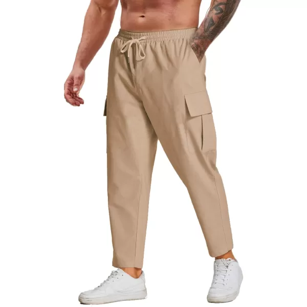 COOFANDY Mens Cargo Pants Relaxed Fit Casual Linen Pants Drawstring Sweatpants with 6 Pockets