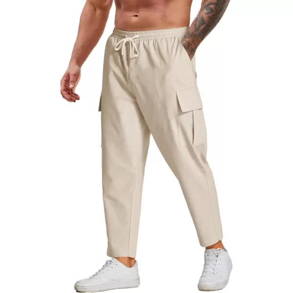 COOFANDY Mens Cargo Pants Relaxed Fit Casual Linen Pants Drawstring Sweatpants with 6 Pockets
