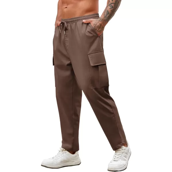 COOFANDY Mens Cargo Pants Relaxed Fit Casual Linen Pants Drawstring Sweatpants with 6 Pockets