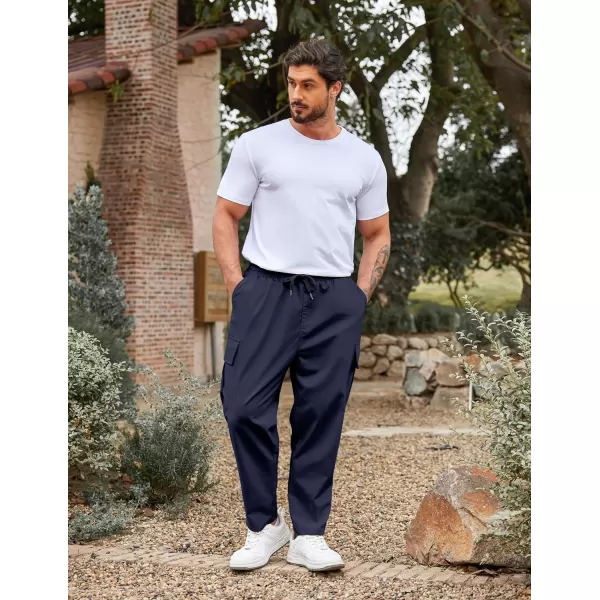 COOFANDY Mens Cargo Pants Relaxed Fit Casual Linen Pants Drawstring Sweatpants with 6 Pockets