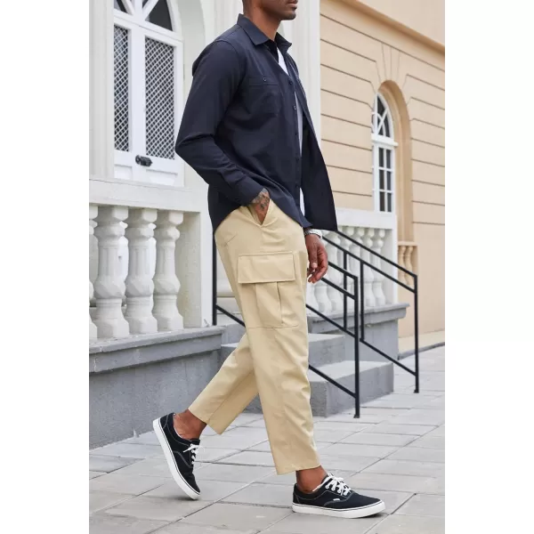 COOFANDY Mens Cargo Pants Relaxed Fit Casual Linen Pants Drawstring Sweatpants with 6 Pockets