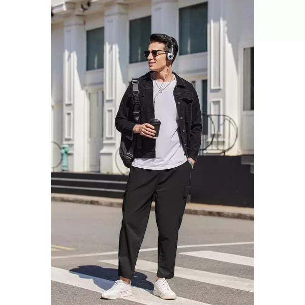 COOFANDY Mens Cargo Pants Relaxed Fit Casual Linen Pants Drawstring Sweatpants with 6 Pockets