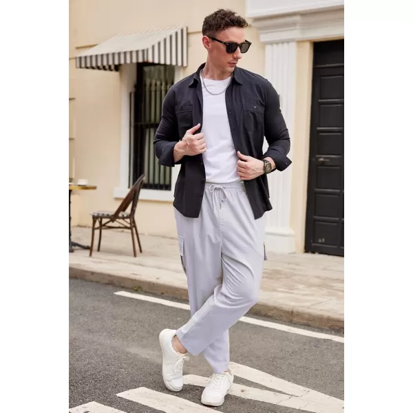 COOFANDY Mens Cargo Pants Relaxed Fit Casual Linen Pants Drawstring Sweatpants with 6 Pockets