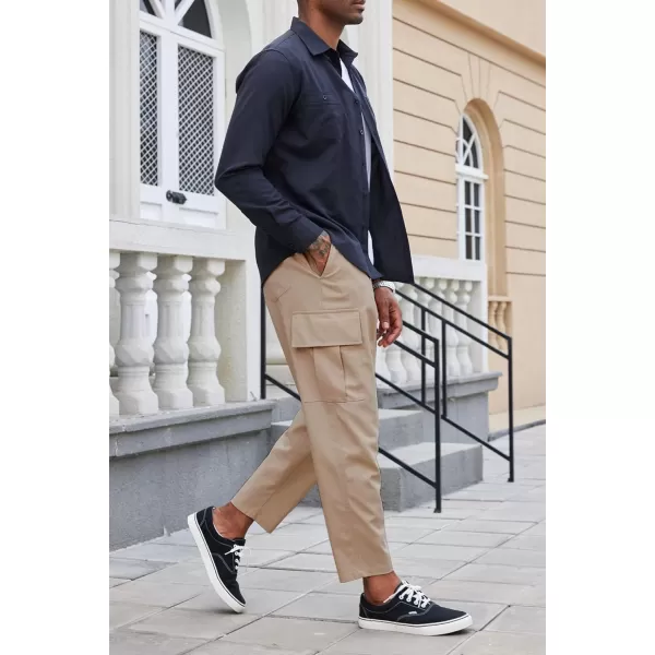 COOFANDY Mens Cargo Pants Relaxed Fit Casual Linen Pants Drawstring Sweatpants with 6 Pockets