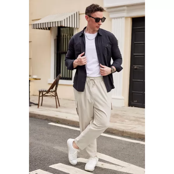 COOFANDY Mens Cargo Pants Relaxed Fit Casual Linen Pants Drawstring Sweatpants with 6 Pockets