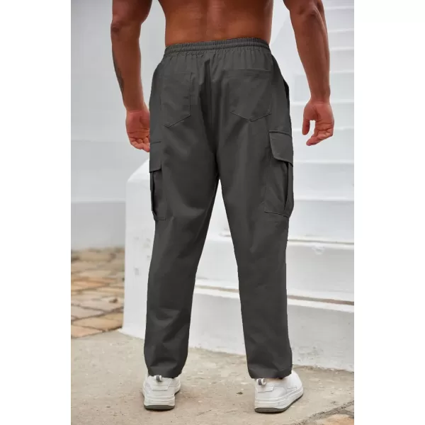 COOFANDY Mens Cargo Pants Relaxed Fit Casual Linen Pants Drawstring Sweatpants with 6 Pockets