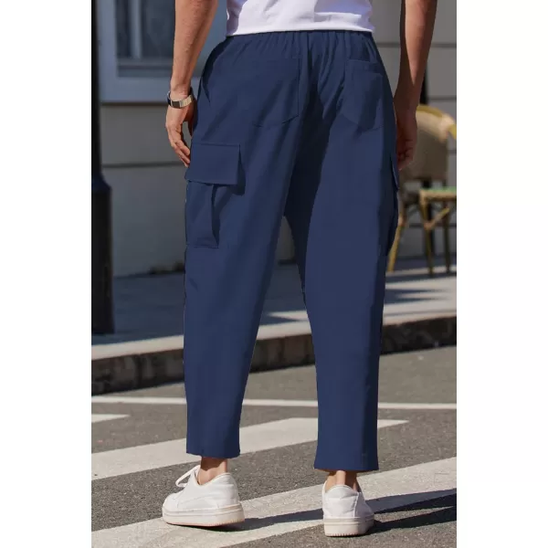 COOFANDY Mens Cargo Pants Relaxed Fit Casual Linen Pants Drawstring Sweatpants with 6 Pockets