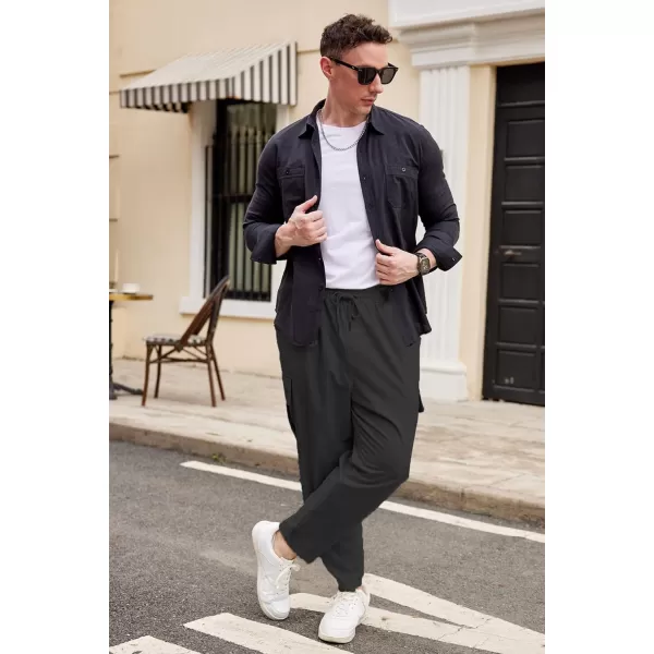 COOFANDY Mens Cargo Pants Relaxed Fit Casual Linen Pants Drawstring Sweatpants with 6 Pockets