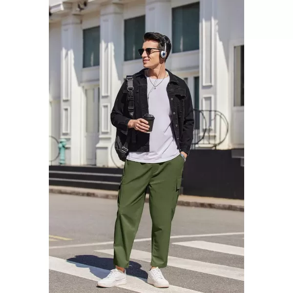 COOFANDY Mens Cargo Pants Relaxed Fit Casual Linen Pants Drawstring Sweatpants with 6 Pockets