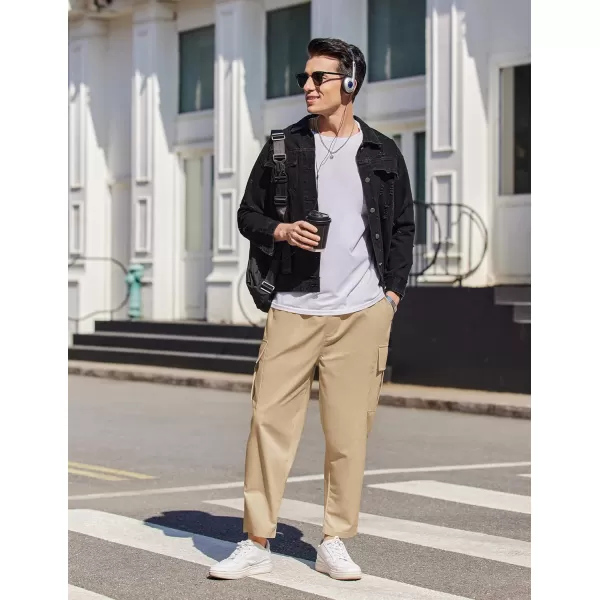 COOFANDY Mens Cargo Pants Relaxed Fit Casual Linen Pants Drawstring Sweatpants with 6 Pockets