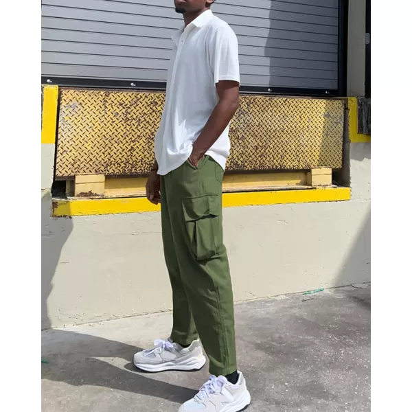 COOFANDY Mens Cargo Pants Relaxed Fit Casual Linen Pants Drawstring Sweatpants with 6 Pockets