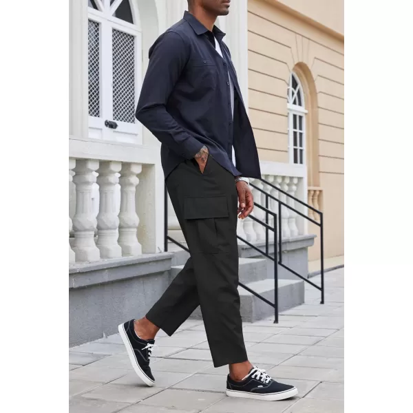 COOFANDY Mens Cargo Pants Relaxed Fit Casual Linen Pants Drawstring Sweatpants with 6 Pockets