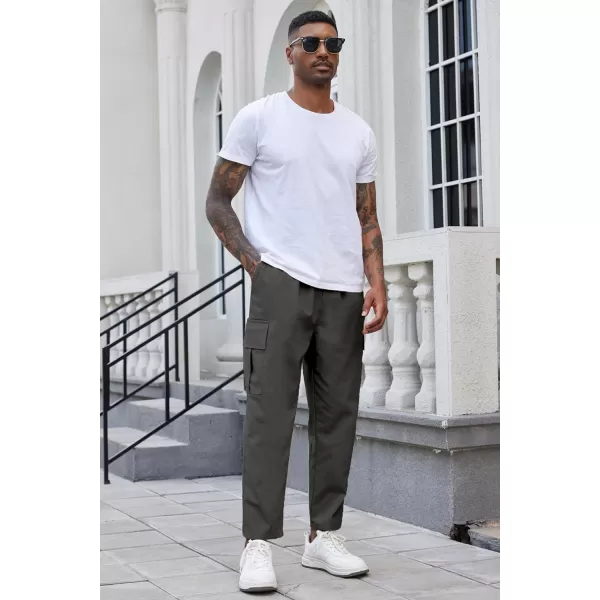 COOFANDY Mens Cargo Pants Relaxed Fit Casual Linen Pants Drawstring Sweatpants with 6 Pockets