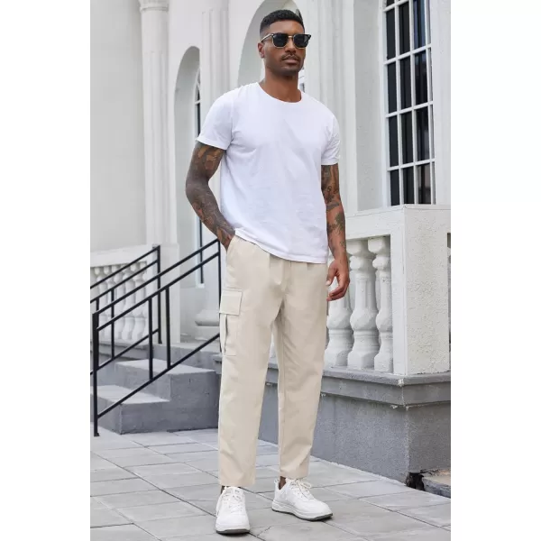 COOFANDY Mens Cargo Pants Relaxed Fit Casual Linen Pants Drawstring Sweatpants with 6 Pockets