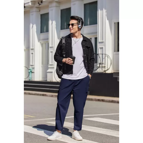 COOFANDY Mens Cargo Pants Relaxed Fit Casual Linen Pants Drawstring Sweatpants with 6 Pockets