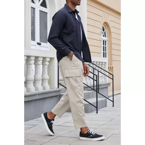 COOFANDY Mens Cargo Pants Relaxed Fit Casual Linen Pants Drawstring Sweatpants with 6 Pockets
