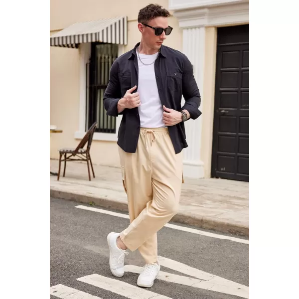 COOFANDY Mens Cargo Pants Relaxed Fit Casual Linen Pants Drawstring Sweatpants with 6 Pockets