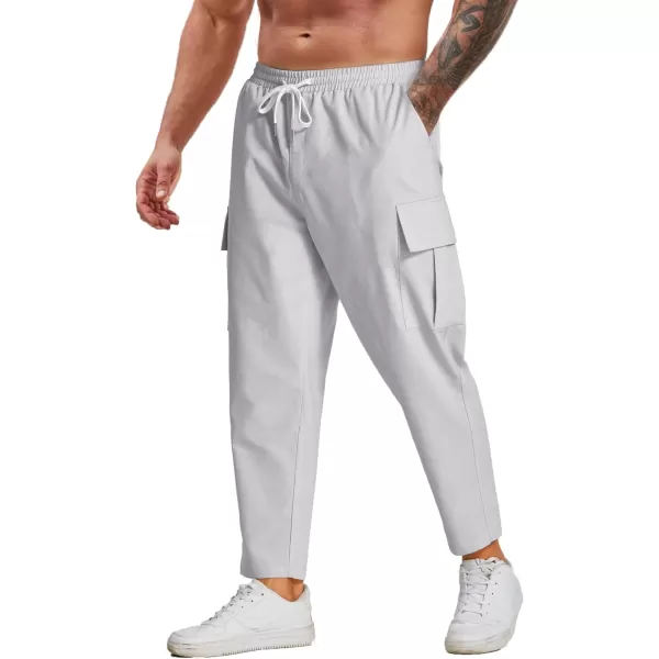 COOFANDY Mens Cargo Pants Relaxed Fit Casual Linen Pants Drawstring Sweatpants with 6 Pockets