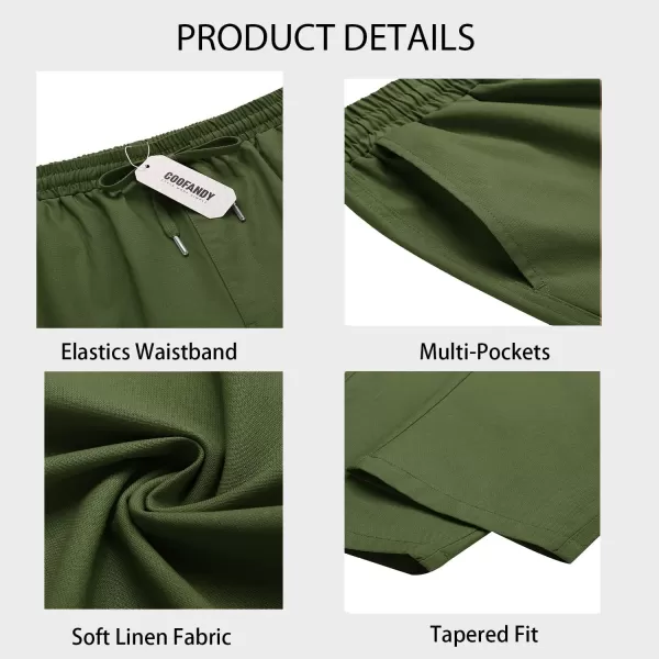 COOFANDY Mens Cargo Pants Relaxed Fit Casual Linen Pants Drawstring Sweatpants with 6 Pockets