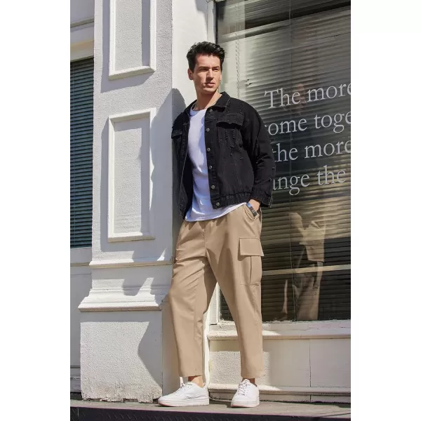 COOFANDY Mens Cargo Pants Relaxed Fit Casual Linen Pants Drawstring Sweatpants with 6 Pockets