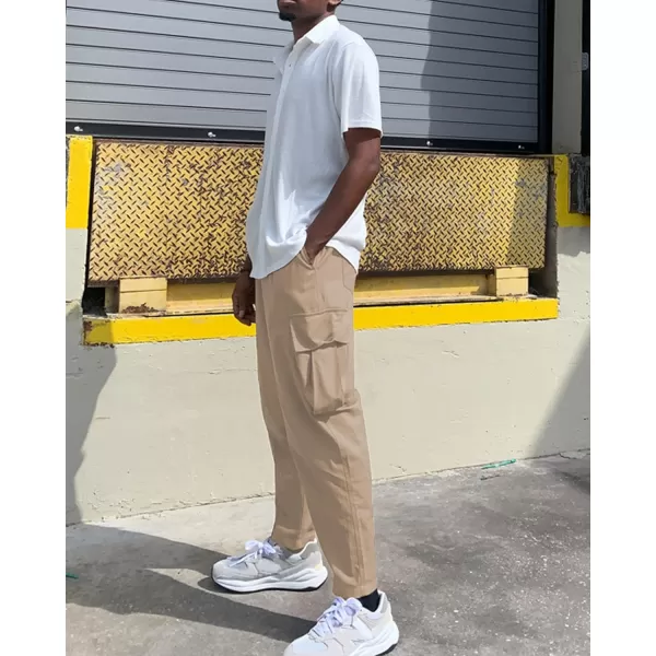 COOFANDY Mens Cargo Pants Relaxed Fit Casual Linen Pants Drawstring Sweatpants with 6 Pockets