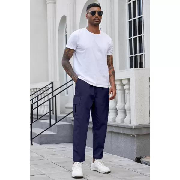 COOFANDY Mens Cargo Pants Relaxed Fit Casual Linen Pants Drawstring Sweatpants with 6 Pockets