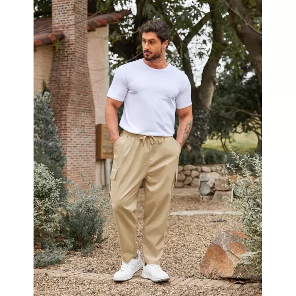COOFANDY Mens Cargo Pants Relaxed Fit Casual Linen Pants Drawstring Sweatpants with 6 Pockets