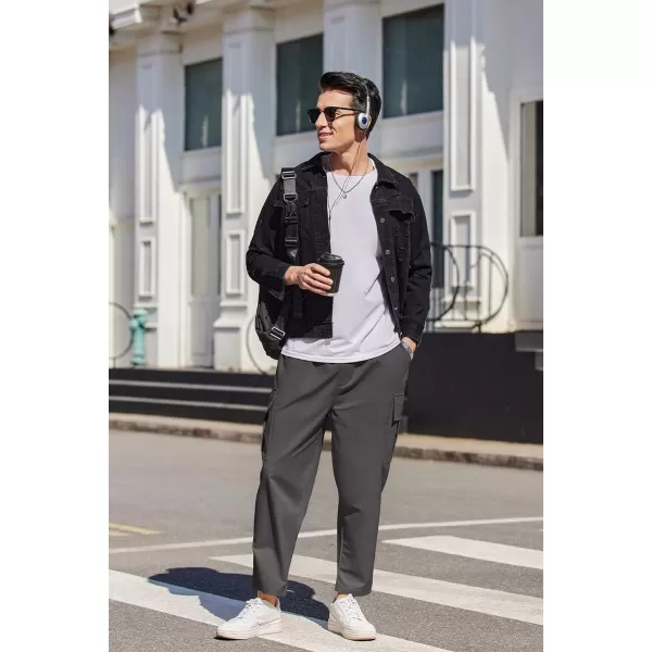 COOFANDY Mens Cargo Pants Relaxed Fit Casual Linen Pants Drawstring Sweatpants with 6 Pockets
