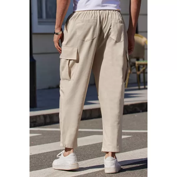 COOFANDY Mens Cargo Pants Relaxed Fit Casual Linen Pants Drawstring Sweatpants with 6 Pockets