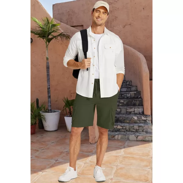 COOFANDY Mens Cargo Shorts Drawstring Casual Shorts Elastic Waist Summer Beach Shorts with Multi Pockets