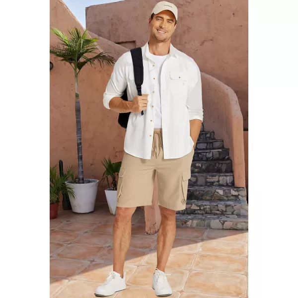COOFANDY Mens Cargo Shorts Drawstring Casual Shorts Elastic Waist Summer Beach Shorts with Multi Pockets