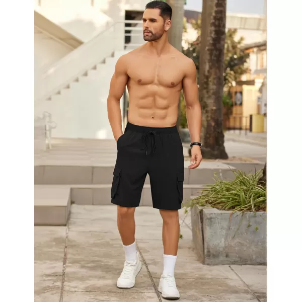 COOFANDY Mens Cargo Shorts Drawstring Casual Shorts Elastic Waist Summer Beach Shorts with Multi Pockets