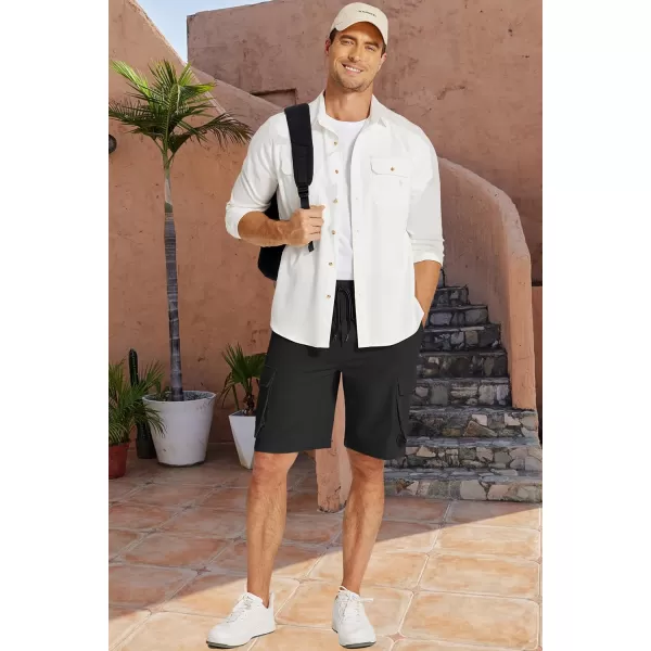 COOFANDY Mens Cargo Shorts Drawstring Casual Shorts Elastic Waist Summer Beach Shorts with Multi Pockets
