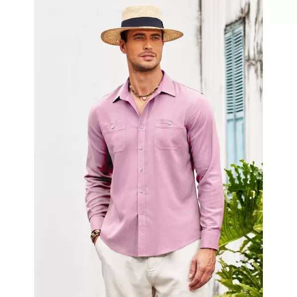 COOFANDY Men's Casual Button Down Shirt Long Sleeve Linen Chambray Shirt