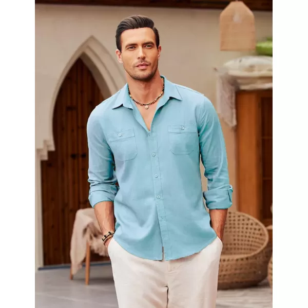 COOFANDY Men's Casual Button Down Shirt Long Sleeve Linen Chambray Shirt