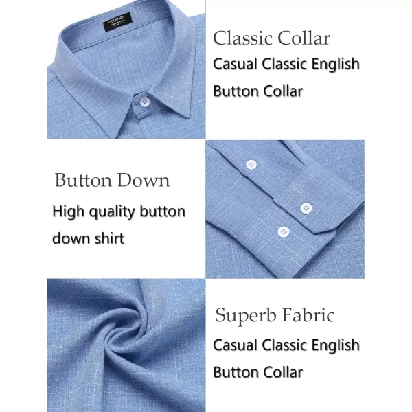 COOFANDY Men's Casual Button Down Shirt Long Sleeve Linen Chambray Shirt