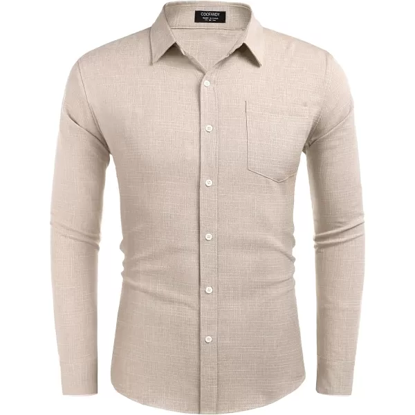 COOFANDY Men's Casual Button Down Shirt Long Sleeve Linen Chambray Shirt